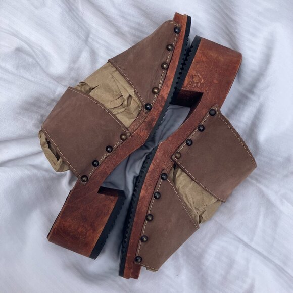 Naot Leather Suede Clog Mules Wood Heel Vintage Women's 8.5 - Picture 3 of 4